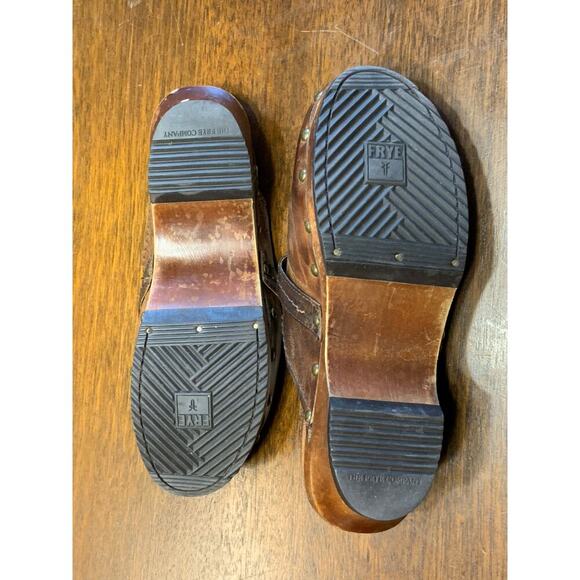 Frye Leather Clog Women 6 Boho Hippie Lagenlook Cottage Fringe Grunge Weathered - Picture 5 of 10